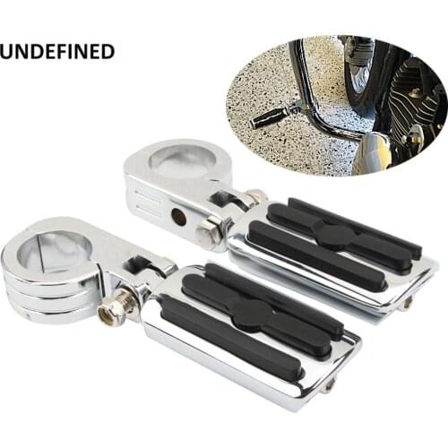 Chrome Motorcycle Pegs Footpegs Clamps Mount 1 1/2" 38mm Engine Guard Crash Bar Footrests for Harley Honda Yamaha Universal