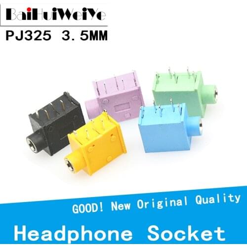10PCS/LOT Headphone Jack PJ-325 3.5MM Stereo Female Socket 3.5 Audio Earphone Connector PJ-325 Audio Jack Socket Multicolor