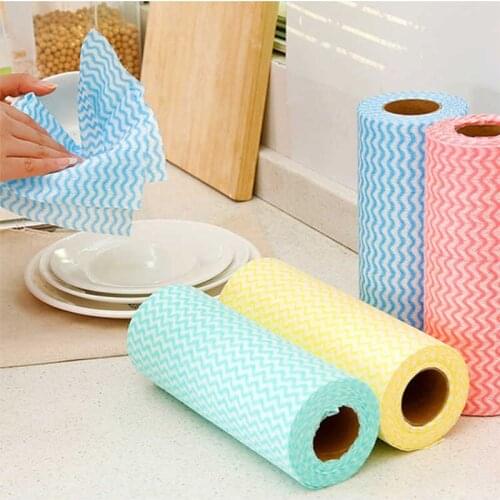 100Pcs = 2 Rolls Lazy Daily Disposable Scouring Pad Rolls Cleaning Tools Tableware Cloth Dishwashing Gadgets Kitchen Accessories