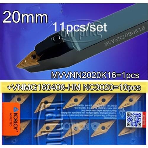 11pcs/set MVVNN2020K16 20mm 1pcs+VNMG160408-HM NC3020 10pcs NC3020 Machining steel Free shipping