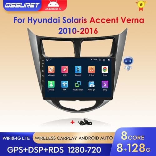 2G+32G 2 Din Android 10 Car GPS Player for Hyundai Solaris Accent Verna 2010 2011-2016 Radio Recorder WIFI USB DAB+ OBD2