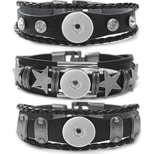 5 Styles Ginger Snap Button Bracelet Jewelry Genuine Leather Metal Star Rivet Fit 18mm Snap Charms for Women Gift NN-761