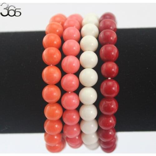 Free Shipping 8mm White Pink Red Orange Round Genuine Coral Beads Elastic Bracelet 7inch-9inch