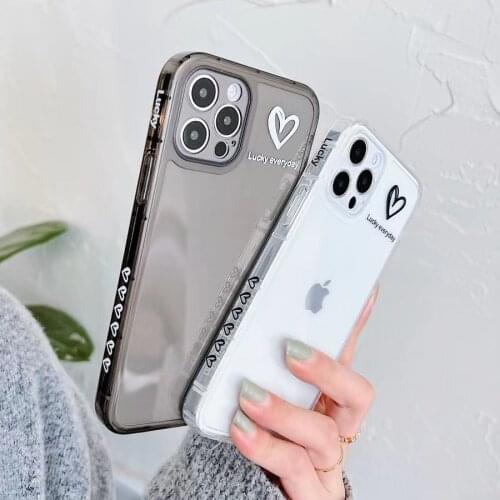 Couples Love Heart Side pattern Transparent phone case for iphone 12 11 pro max xr x 7 8 plus Cute TPU Simple back cover Gift