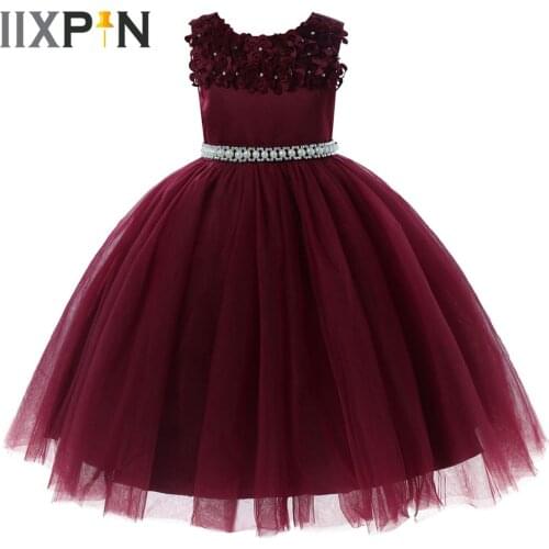 Kids Girls Beads Faux Pearls Ballet Mesh Tutu Dress Evening Gowns Girl Eucharist Party Princess Dress Children Stage Dance Wear