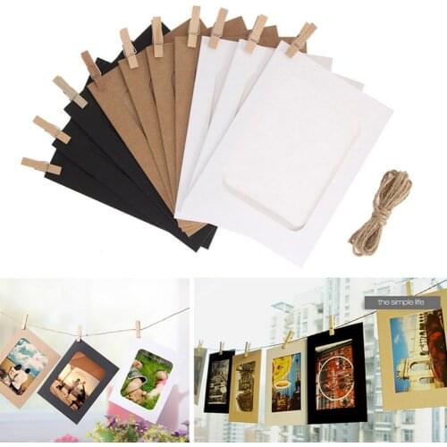 10Pcs DIY Kraft Paper Photo Frame 5-7 inch Hanging Wall Photos Picture Frame Kraft Paper With Clips&rope Photo Booth Props