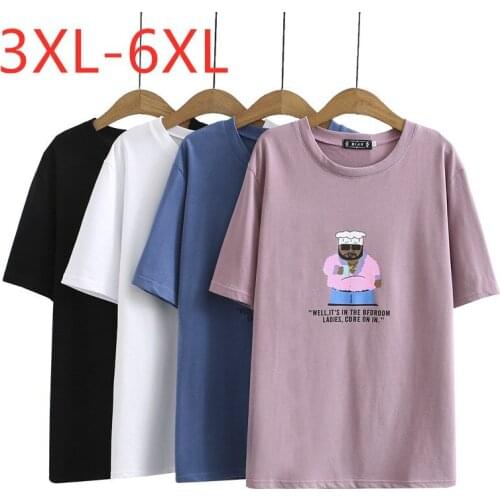 New 2021 Ladies Summer Plus Size Tops For Women Large Short Sleeve Loose Cotton Pink Blue Print O-neck T-shirt 3XL 4XL 5XL 6XL