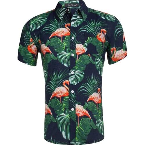 Summer Hawaiian Short Sleeve Shirt Men Cotton Floral Printed Casual Dress Shirts Men Clothes Fashion US Size XXL