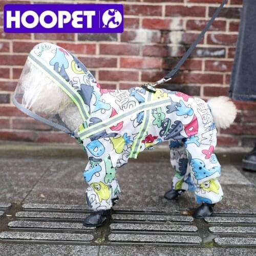HOOPET Pet Raincoat Chihuahua Teddy Four Feet Reflective Dog Raincoat Cute Outdoor Pet Waterproof Clothes With Transparent Hat