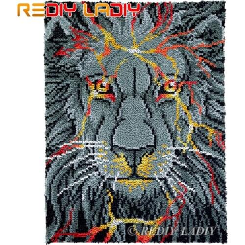 Latch Hook Rug Majestic Lion Chunky Yarn Tapestry Kits Crocheting Cushion Mat DIY Carpet Rug Needlepoint Hobby & Crafts 61*81cm