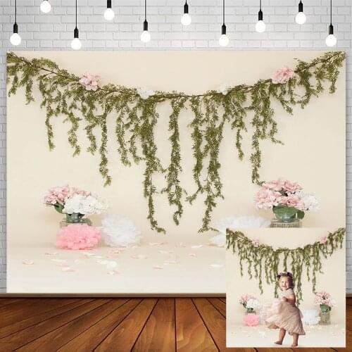 Mehofond Birthday Baby Shower Backdrops Spring Pink Flowers Green Leaves Newborn Photography Backgrounds Photocall Photo Studio