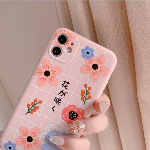Cute Sakura Japanese Characters Kawaii Silicone Cover for IPhone 12 Mini 7 8 Plus Case Phone Case for IPhone 12 ProMAX X XR Case