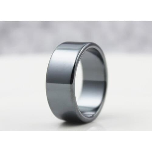 Fashion Jewelry smooth 10mm Width Flat Black Female Hematite Natural Couple Mens Womens Rings Christmas Gifts for the new year