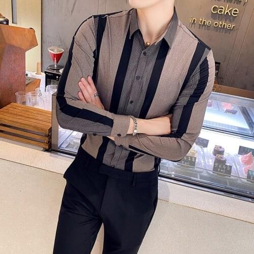 2020 new striped shirt mens long-sleeved slim trend business ruffian handsome British casual shirt Korean version