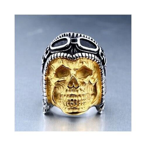 Punk Rock Skull Ring Mens Titanium Steel Domineering Aviator Ring Biker Jewelry Gift