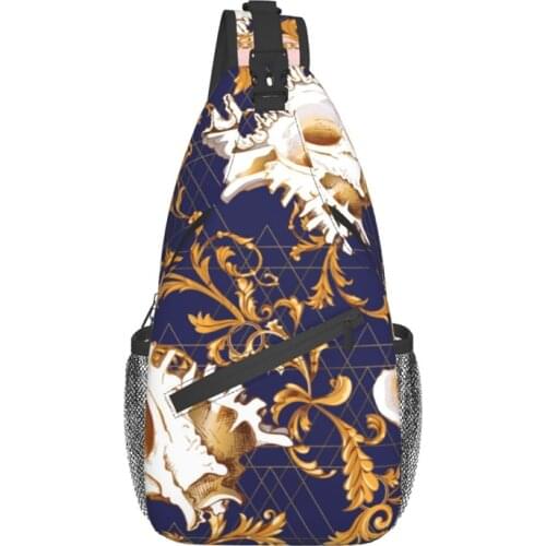 Noisydesigns Blue Golden Flower Pattern Mens Designer Cross Chest Bags Diagonally Women Casual Large Phone Belt Bag Pouch Bolsa