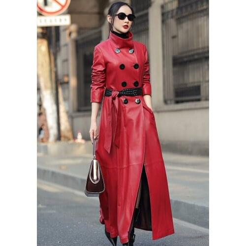 The New European Goods Haining Leather Down Jacket Womens Long Temperament Coat Is Thin Sheepskin Windbreaker