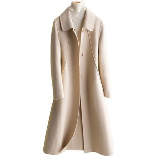 New double-faced cashmere coat Women Autumn Winter Slim long woolen coat Womens High grade Korean Wool coat overcoat A1067