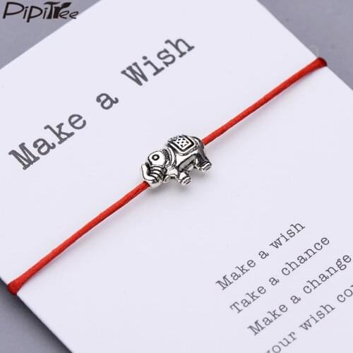 Pipitree Retro Elephant Charm Bracelet Friendship Inspirational Gift Red Thread Adjustable Wish Bracelets Women Men Kids Jewelry