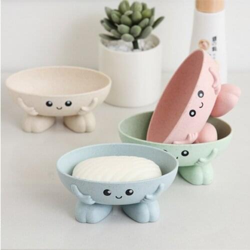 Practical Easy Clean Soap Dish Bathroom Accessories Cartoon Beer Wheat Straw Soap Box With Cover Draining