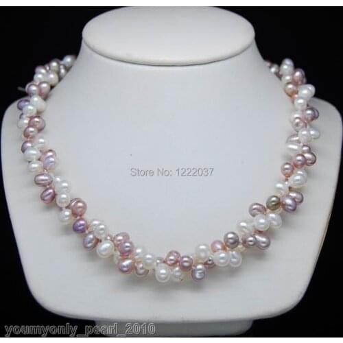 Freshwater Pearl irregular 6-7mm AAA+multi-colour pearl necklaces 18"
