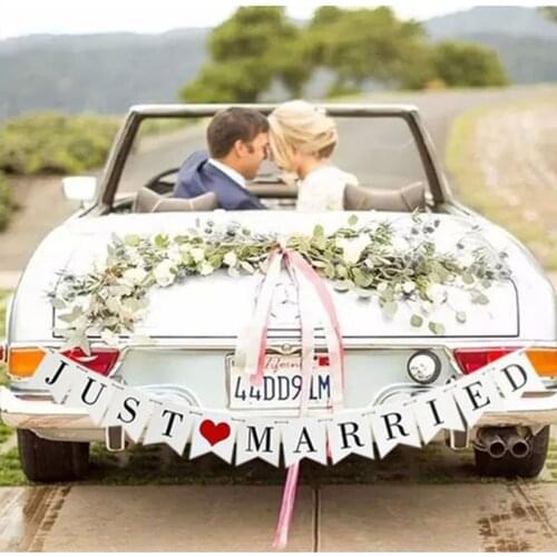 Just married white banner Rustic Garland Wedding Table Decoration Vintage Party Events Supplies Wedding Decoration accessiories