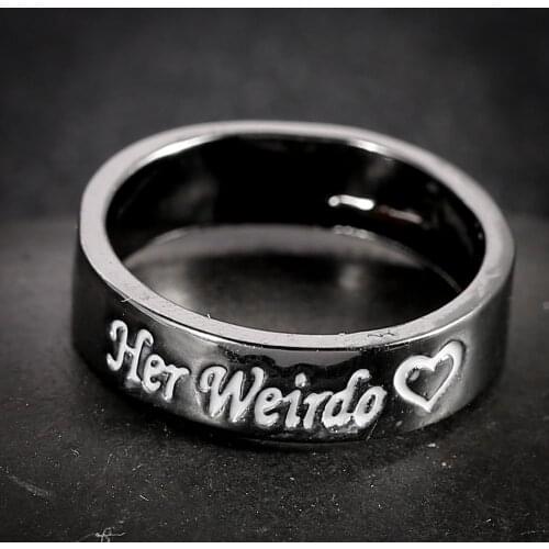 Hot Sale Unique "Her/His Weirdo" Letter Opening Ring For Women Men Engagement Party Wedding Jewelry Lovers'Accessories Size 6-12