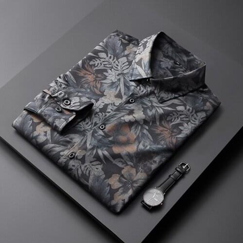 6XL7XL spring and autumn large size new non-iron mens business casual classic printing long-sleeved shirt(oversized plus size)