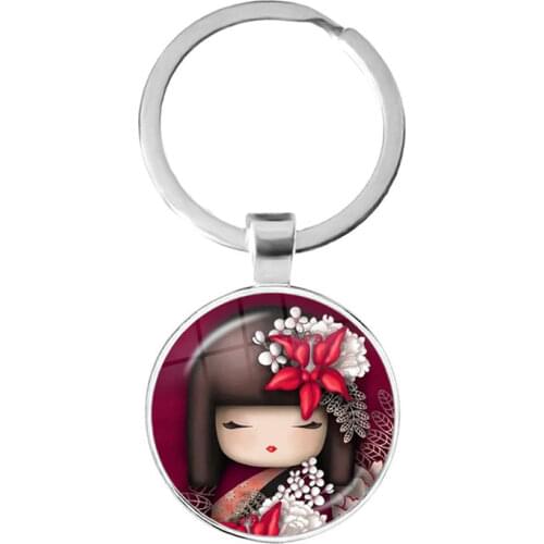 Lovely Japanese Girl Face Keychain Lovely Anime Doll Face Women Glass Car Key Ring Holder Bag Charm Pendant Best Friend Gifts