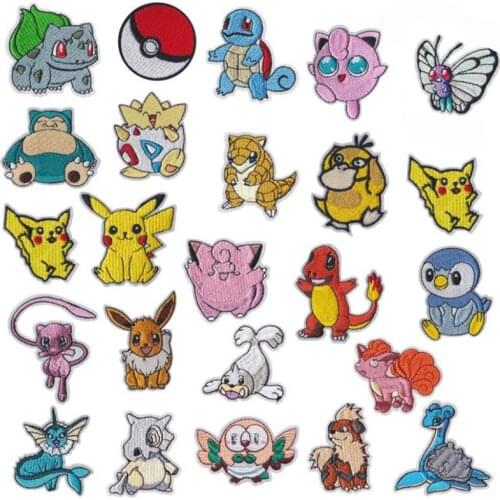 Cartoon Pokemon Pikachu Iron on patch Embroidered clothes patches For clothing Kids Umbreon Cloth Stickers Garment Appliques
