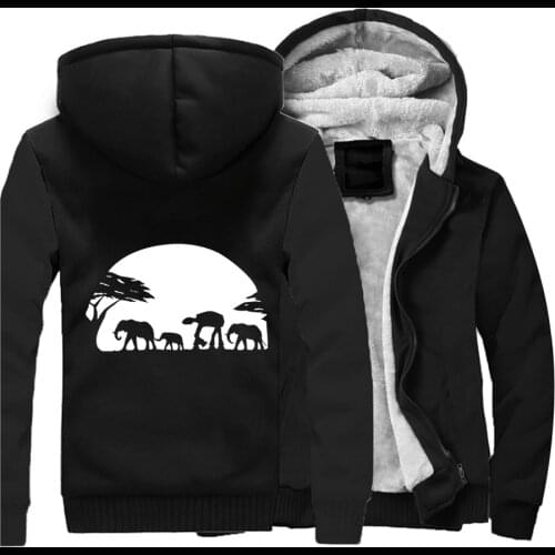 Elephants And Imperial Walker Across African Safari Streetwear Hoodies Sweatshirt Men Winter Fleece Thick Hooded Coat Jackets