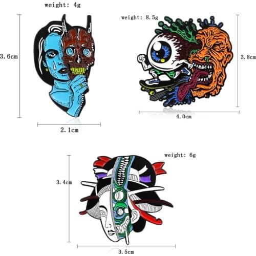 Punk style Japanese Geisha Corpse Monsters Eyeball eye Gothic Enamel pins Horror Sad Blue Alien Devil Mask Brooch Badge Jewelry