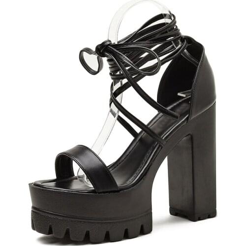 Vintage Punk Gothic shoes Sandals woman gladiator shoes lace up Sandals women open toe shoes Gladiator Sandals women LJB88