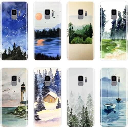 Back Cover For Samsung Galaxy S8 S9 Plus S5 S6 S7 Edge Silicone Soft Forest Art Sky Sea Tree Phone Case For Samsung Note 4 5 8 9