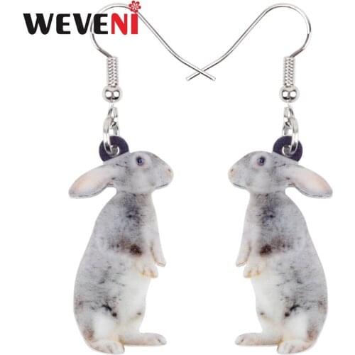 WEVENI Acrylic Sweet Standing Gray Rabbit Hare Earrings New Long Dangle Drop Fashion Jewelry For Women Girls Teens Animal Charms