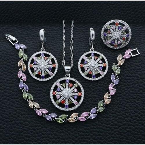 925 Sterling Silver Jewelry Multicolor Mystic Rainbow White CZ Jewelry Sets For Women Necklace/Earrings/Bracelet/Pendant/Ring