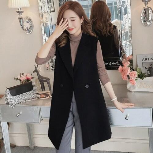 Hiawatha Blazer Mujer 2020 Autumn Sleeveless Black Long Blazers Fashion Autumn Women Split Vest BL043
