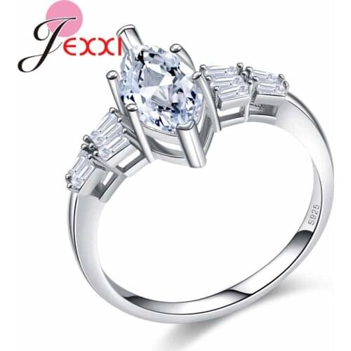 Classic Zircon Wedding 925 Sterling Silver Rings for women Jewelry Silver Color Engagement Rings Female Gift Simple Style