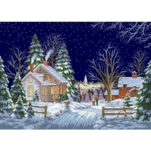 Winter night cross stitch package snow 18ct 14ct 11ct deep blue cotton thread embroidery DIY handmade needlework