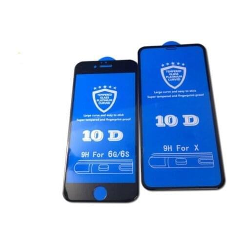 100pcs/lot For iPhone 7 8 6 Plus X XR XS MAX 10D Tempered Protective Glass Full Cover With Retail Package