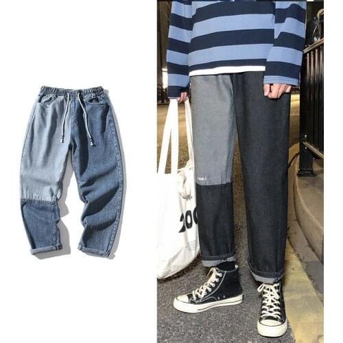 2021 Patchwork Graffiti Jeans Mens Hip Hop Rock Full Print Baggy and Relaxed Denim Pants Men Loose Straight Lazy Jeans