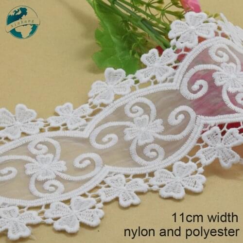 3yards 11cm wide white lace polyester embroid lace sewing ribbon fabric guipure diy trims wedding lace Garment Accessories#3837