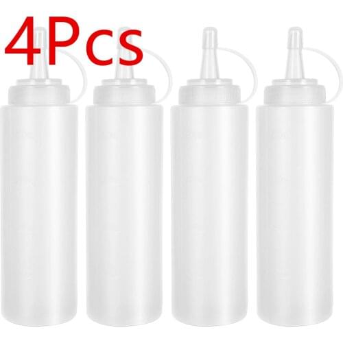 4PCS/set Squeeze Squirt Condiment Bottles with Cap Lid 200ML Salad Sauce Dispenser Bottles Olive Oil Gravy Boats Ketchup Cruet