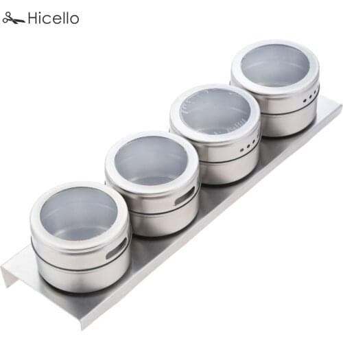 4pcs/kit Stainless Steel Spice Jars magnetism bottom Condiment Container comes visible lid Seasoning bottle kitchen storage box