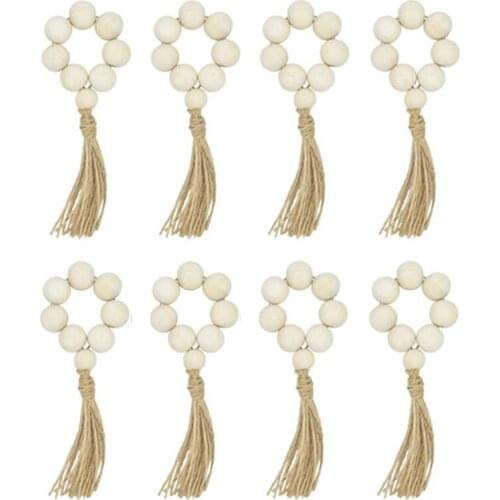 8Pcs Handmade Natural Wooden Bead Napkin Rings Holder for Weddings Party Home Hotel Decor Table Dinner Decoration