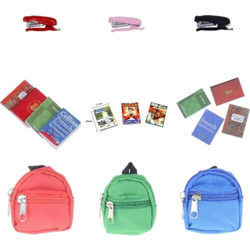 Dollhouse Mini Doll Accessories Pure Color Fashion Dolls Bag Backpack Book Stapler For Doll Knapsack Packsack