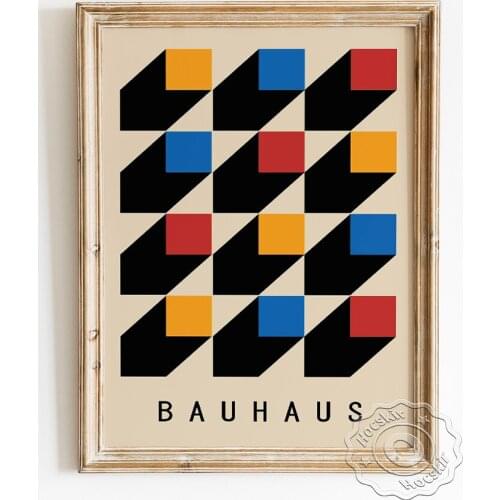 Bauhaus Style Cubism Exhibition Museum Poster, Optical Illusion Art Prints Canvas Painting, Abstract Neoplasticism Home Decor