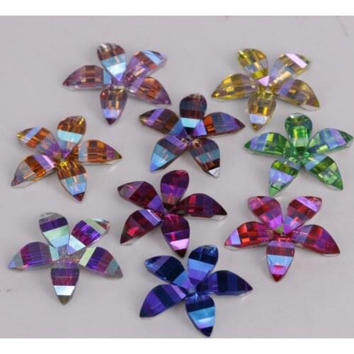 Free Shipping, 50pcs/Lot, 18mm Colors AB Flat Back Bauhinia Flower Resin Sew On Stones