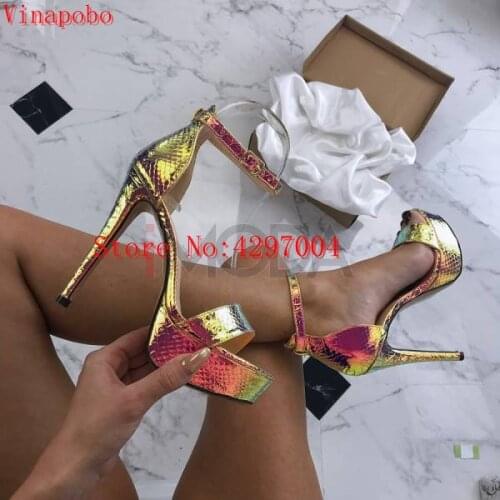 Platform sandals extrem high heels shoes women heels ankle strap heels sandals women wedding shoes office snake print sandals