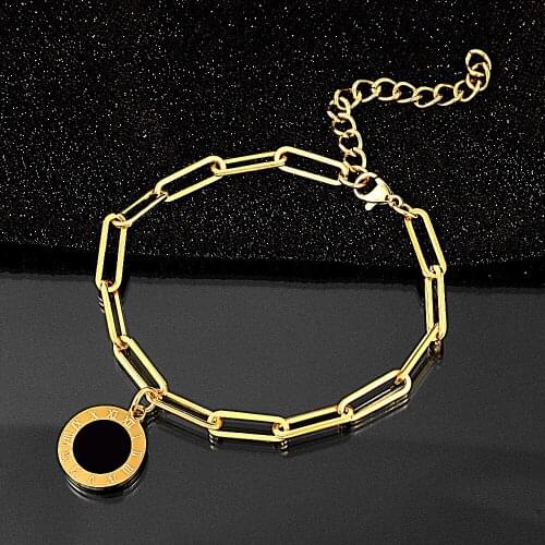 Luxury Brand Design Gold Color Link Chain Bracelets Black Roman Numeral Charm Bracelet For Men Women Wedding Party Jewelry
